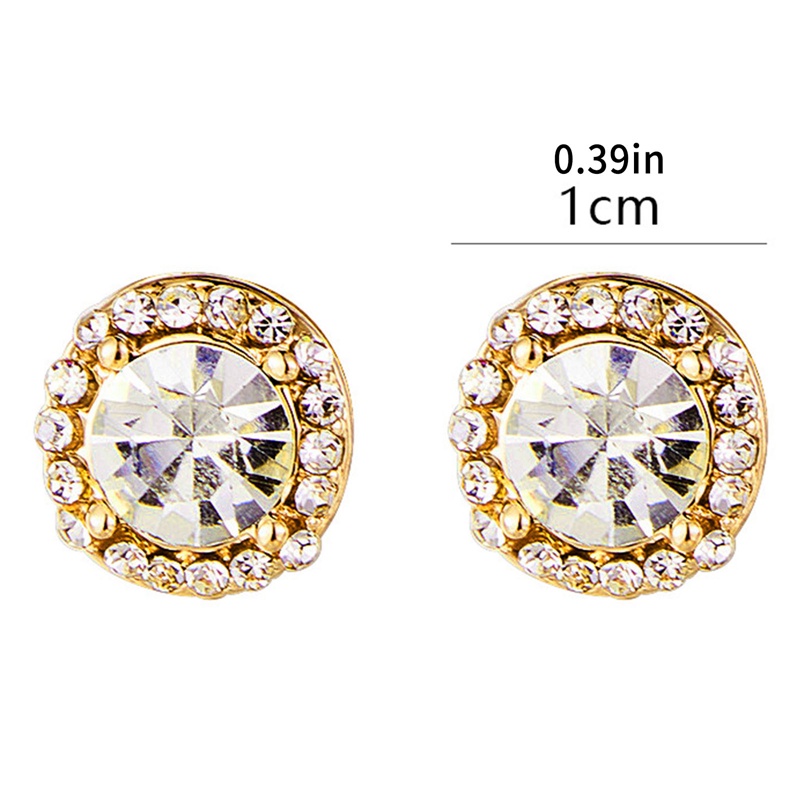 1pasang Anting Giwang Kristal Untuk Wanita Pria Bulat Bening Cubic Zirconia Ear Jewelry