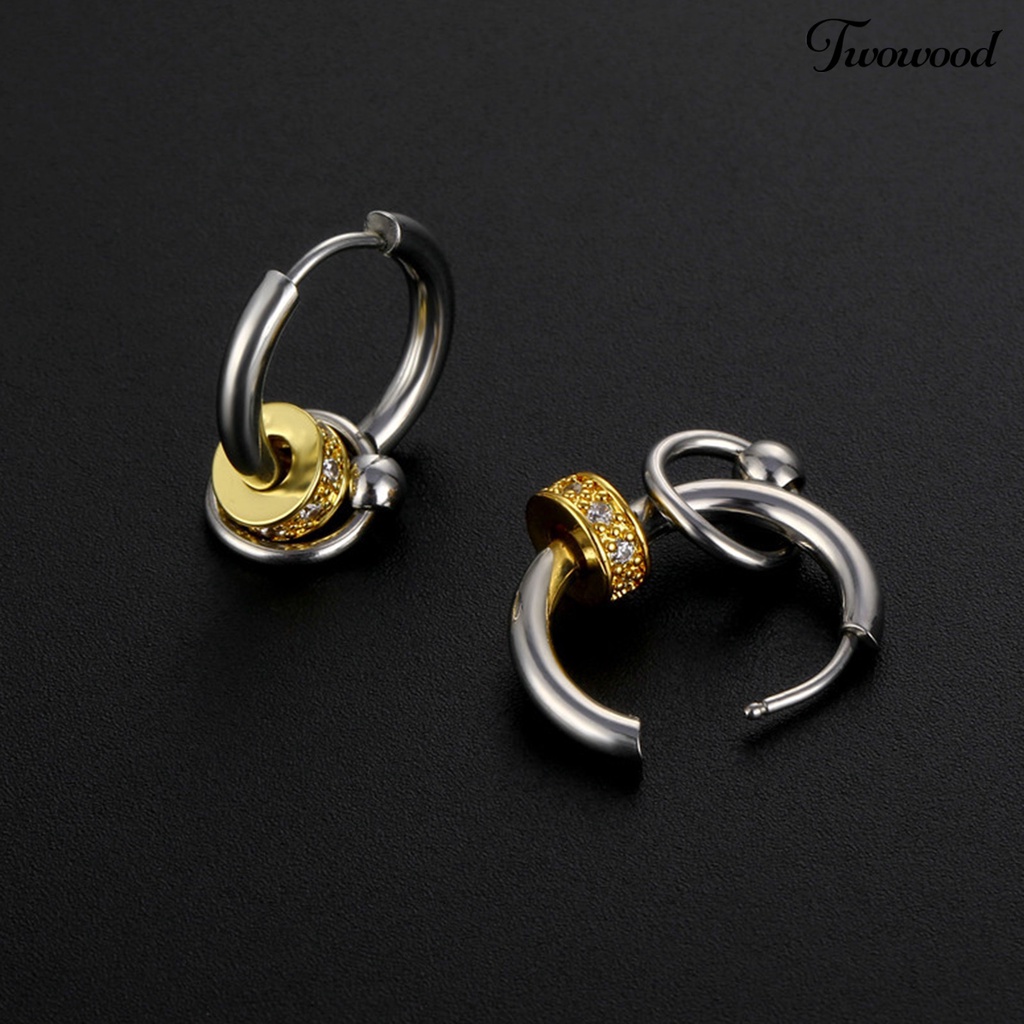 Twowood 1pasang Ear Studs Multi-Layer Cincin Punk Hip Hop Kepribadian Hadiah Baja Titanium Keren Sederhana Pria Anting Perhiasan Fashion