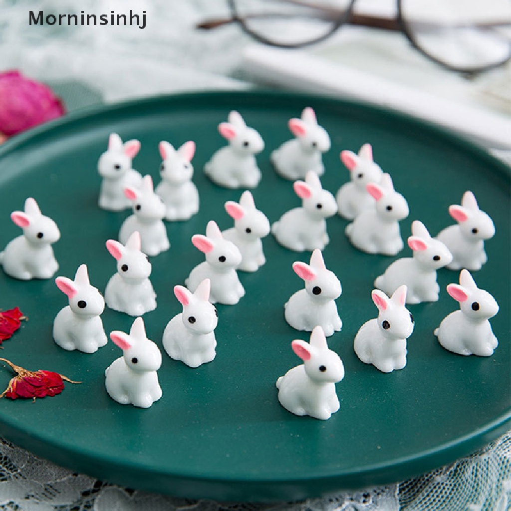 Mornin 10PCS Lucu Mini Resin Bunnies Miniatur Angka 3D Kelinci Putih Kecil Ornamen id