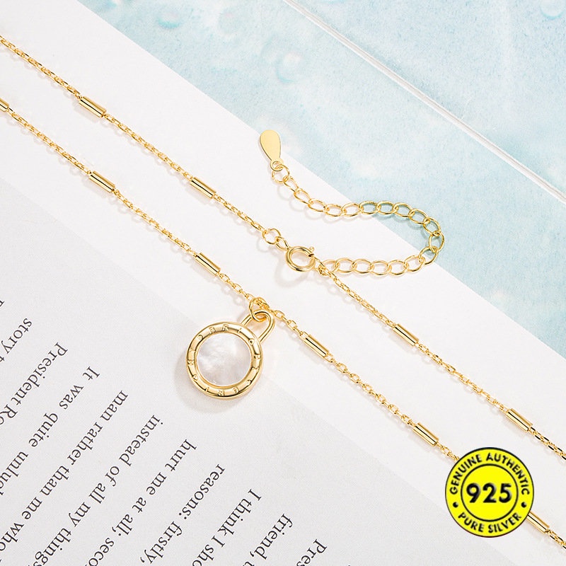 S925 Perak Romawi Dua Sisi Shell Cincin Kalung Cahaya Mewah Bermutu Tinggi Aksesoris U1603