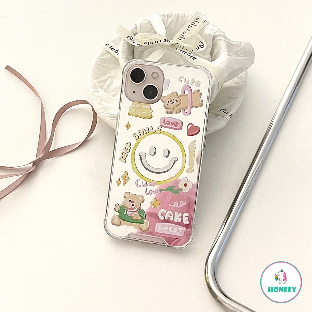 Casing Ponsel Cermin Smiley Beruang Lucu Gaya Korea Kompatibel Untuk IPhone 14 Pro Max12 13 Pro Max11 Lembut Anti-Drop Phone Back Cover