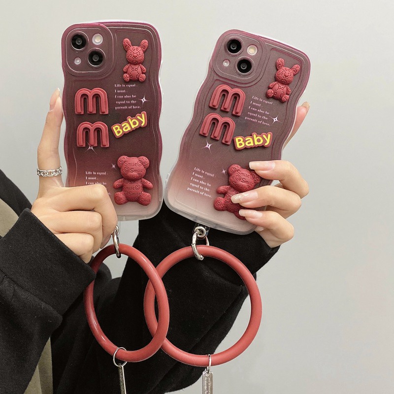 Wave Wine Red Soft Case OPPO A7 A5S A12 A11K A5 A9 A53 A33 A15S A35 A52 A92 A1K A3S A16 A54 A77S A83 F11 F9 Pro A74 A95 A96 A36 A76 A52 A92 A31 A57 A39 F1S Red Doll Bear Rabbit