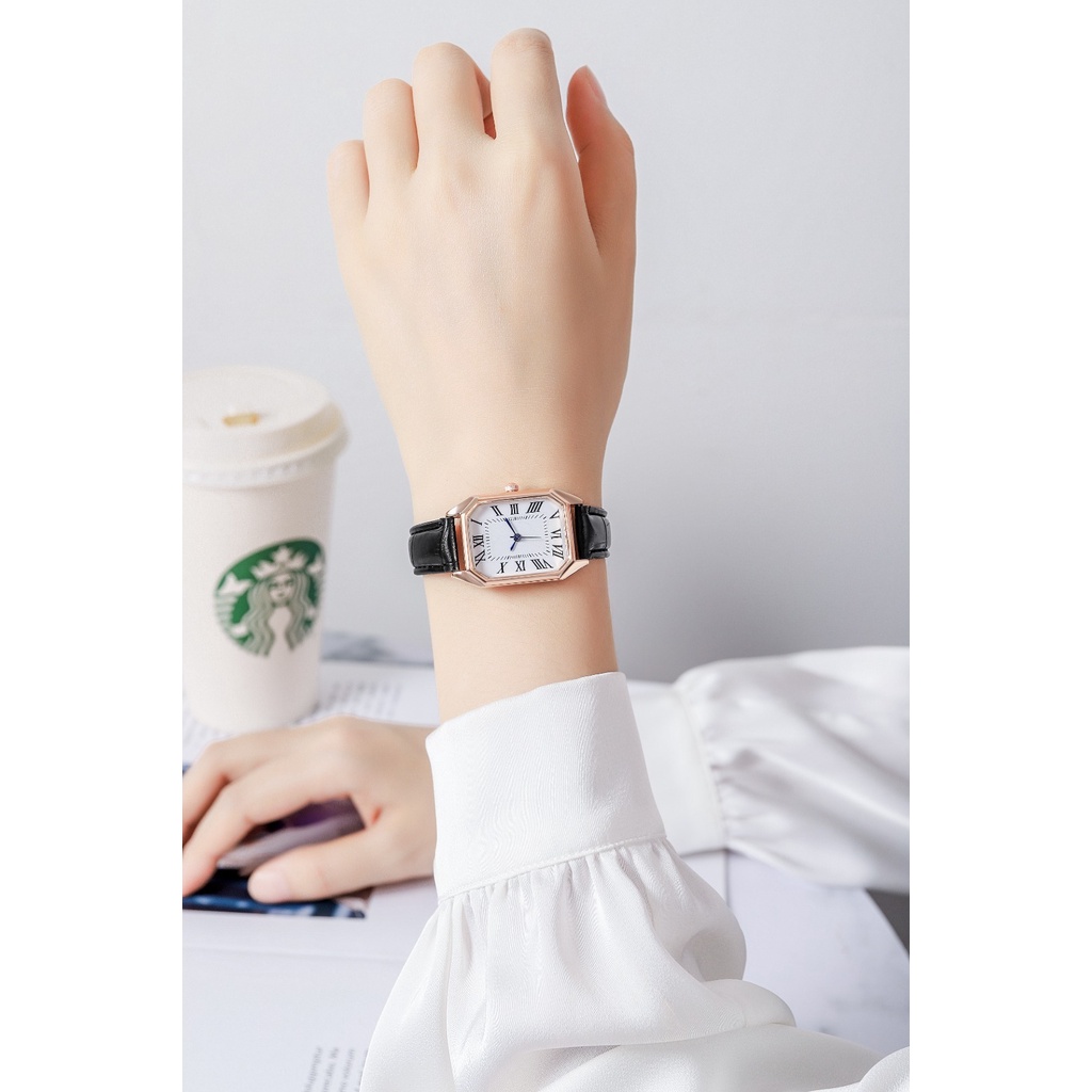 RRNS 176 Jam Tangan Strap PU Analog Casual Gaya Retro Untuk Wanita Watch Korean Fashion