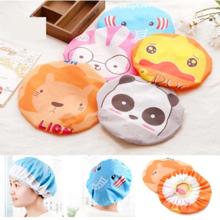 (RA)Shower Cap Karakter Topi Penutup Cover Kepala Pelindung Rambut Waterproof Anti Air Basah Unik Lucu