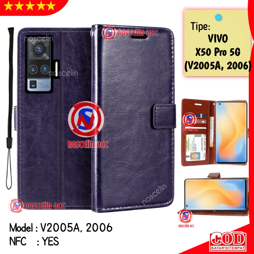 Flip Cover Wallet VIVO X50 PRO 5G / V2005A - 2006 Casing Headphone Hp - Sarung Dompet Kulit Premium Leather Case for VIVO X50 PRO 5G [f01]