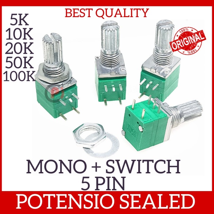 RV097NS Potensiometer Mono 5 Pin Plus Switch Audio Sealed Potensio 5P