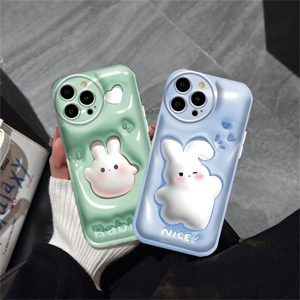 Samsung J6 Plus J7 Pro J7 Prime A21S A11 A14 A04S A04e A13 A03 A03S A02S A20 A10S M11 3D Vision Lucu Cartioon Bebek Bagus Kelinci Bunny Bantal Udara Soft Case RIXUAN