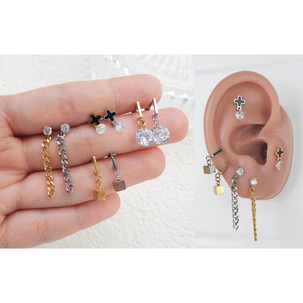 2442 / 2443  (HARGA 1 BIJI) ANTING PIERCING TINDIKAN HELIX TRAGUS - STAINLESS STEEL