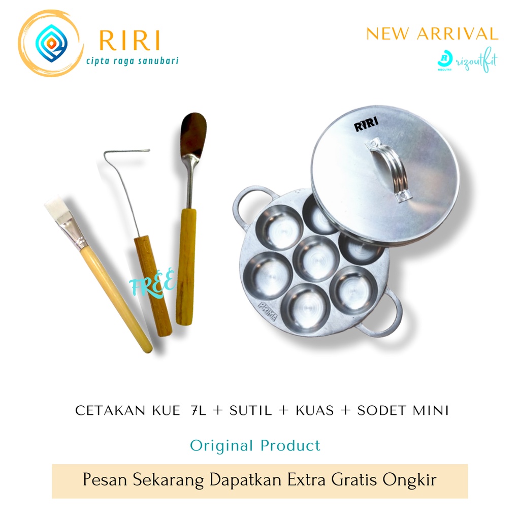 Set Cetakan Kue Lumpur Bikang Apem 7 Lubang Gratis Tutup - Sutil - kuas - sodet mini kuning