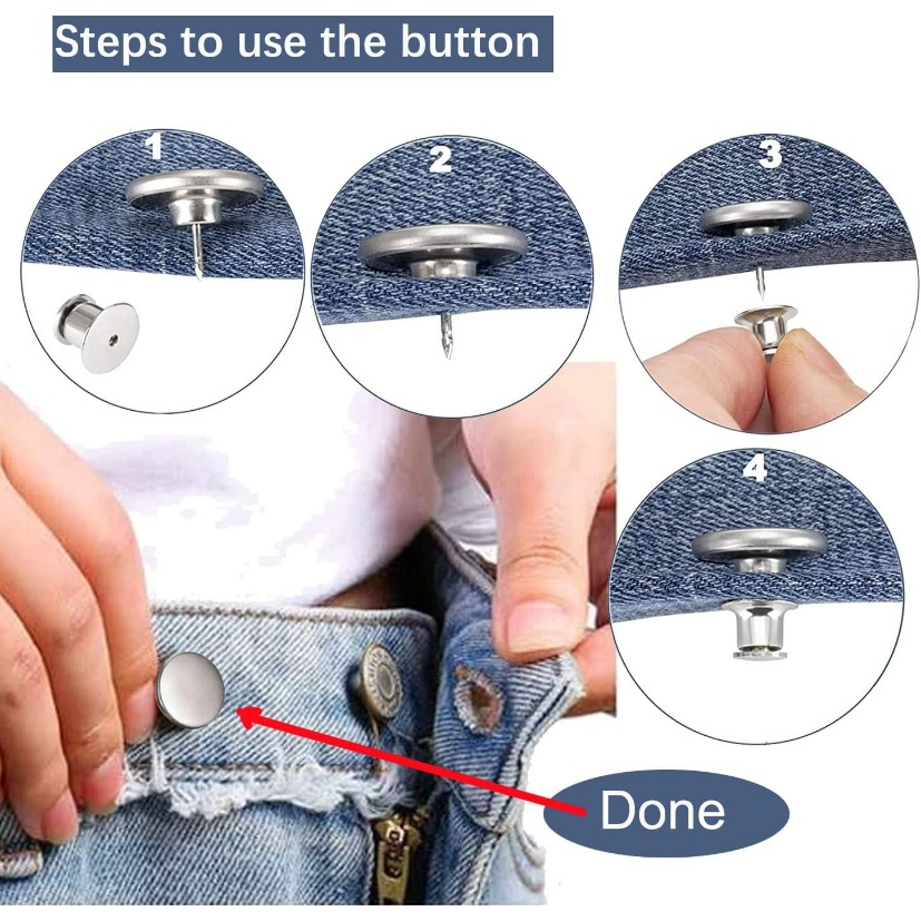 [Unggulan] 10pcsjeans Button Pins Snap Pengikat Celana Pin Bebas Paku Jeans Pinggang Gesper Reusable and Adjustable Metal Pants Button With screwdriver Detachable Jeans Screw Button