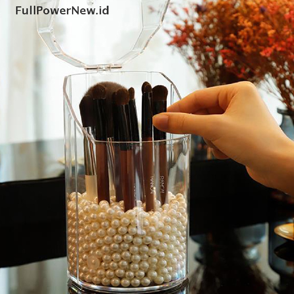 Power Pearl Acrylic Bening Organizer Kosmetik Makeup Brush Container Tempat Kotak Penyimpanan ID