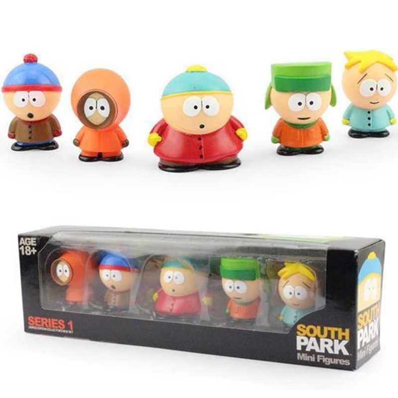 The South Park Set Figure 5potong Menampilkan Eric Cartman, Stan Marsh, Kyle Broflovski, Kenny McCormick and Butters Stotch Action Figure Mainan Topper Kue