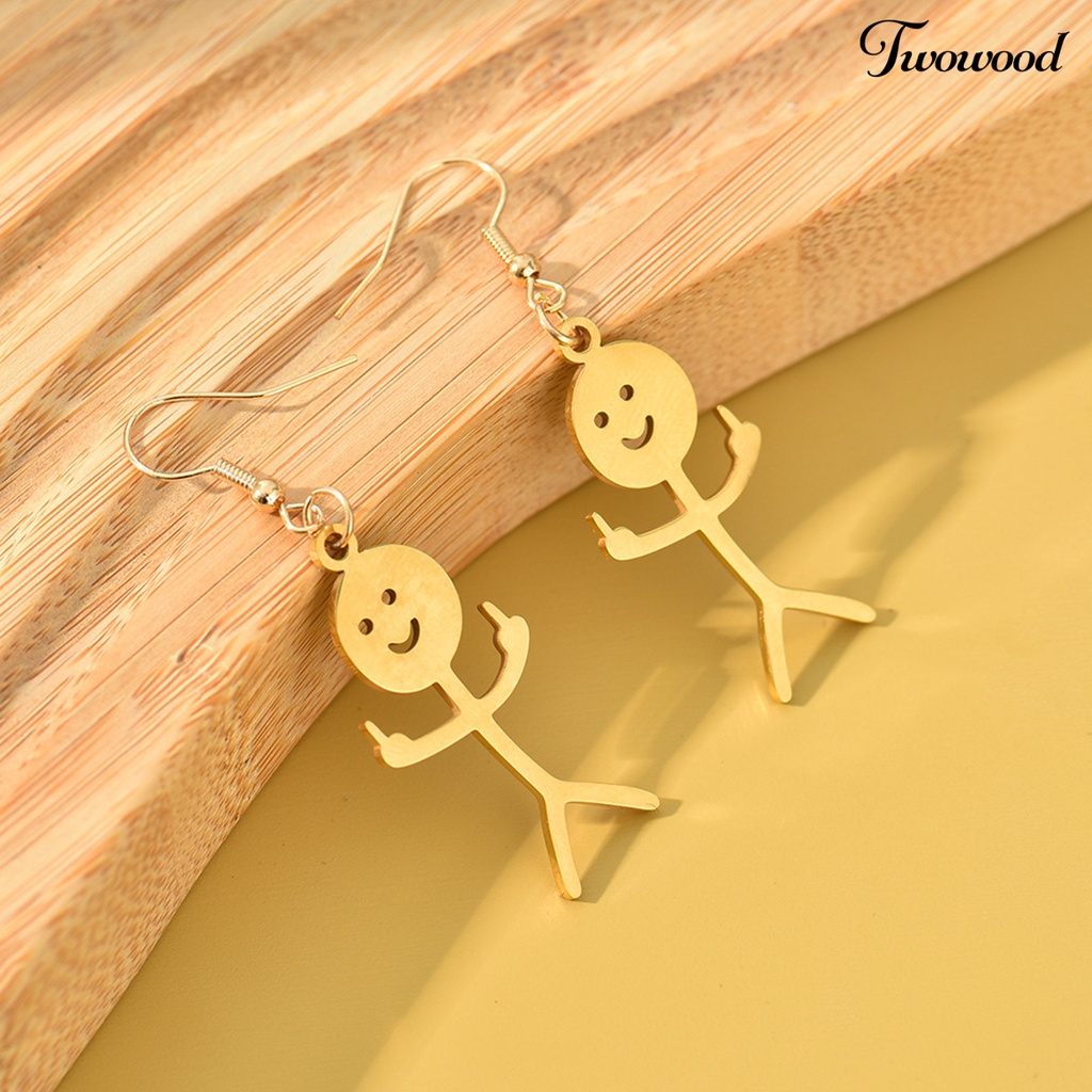 Twowood 1pasang Menjuntai Anting Handmade Geometris Piercing Eye-catching Electroplating Dekorasi Wanita Lucu Punk Stickman Hook Earrings Fashion Perhiasan