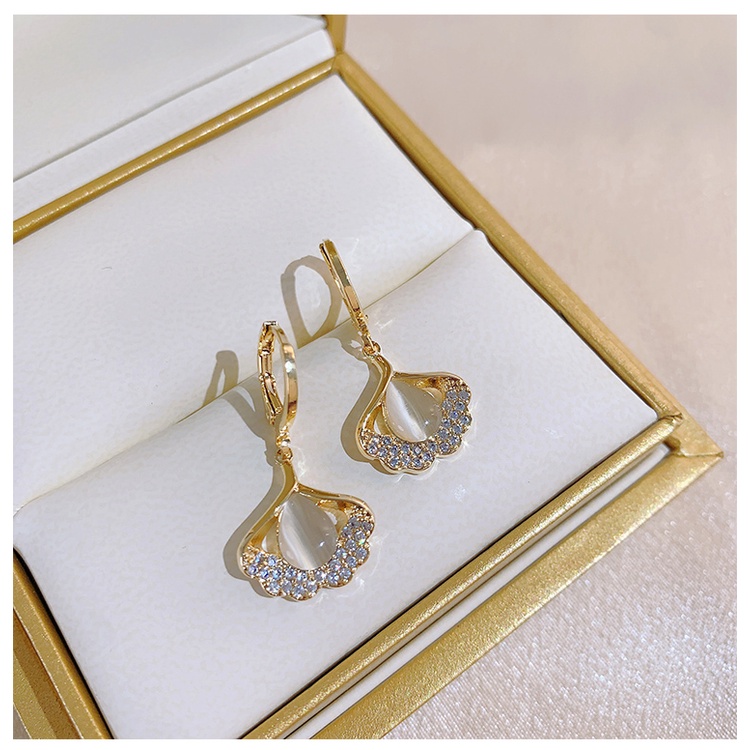 Anting Tiktok Opal Ginkgo Anting Daun Desain Segar Ear Clip Eardrop Anting Anggun Baru