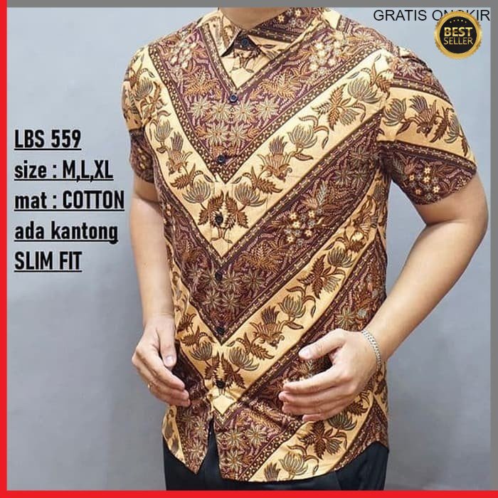 KEMEJA PRIA BATIK LENGAN PENDEK HEM BAHAN KATUN HALUS 40S LBS 559 BAJU MODERN MEWAH SLIMFIT SLIM FIT BY JAKARTA