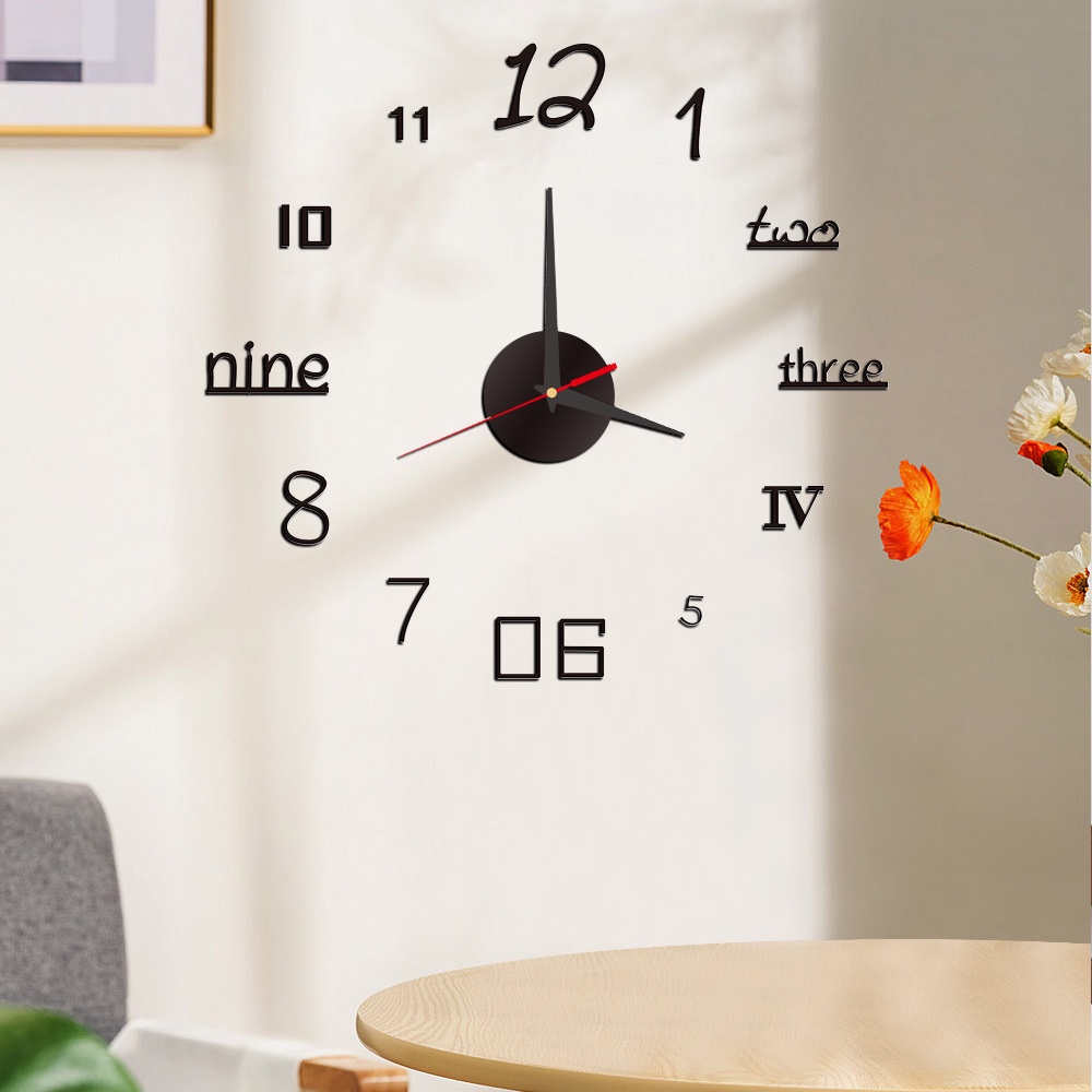 Fashion Desain Modern Jam Dinding Besar Kreatif Untuk Dekorasi Dinding Rumah Kantor Cermin Akrilik Wall Clock Stickers Mute Quartz Jarum Gantung Watch Wall Clock 3D DIY