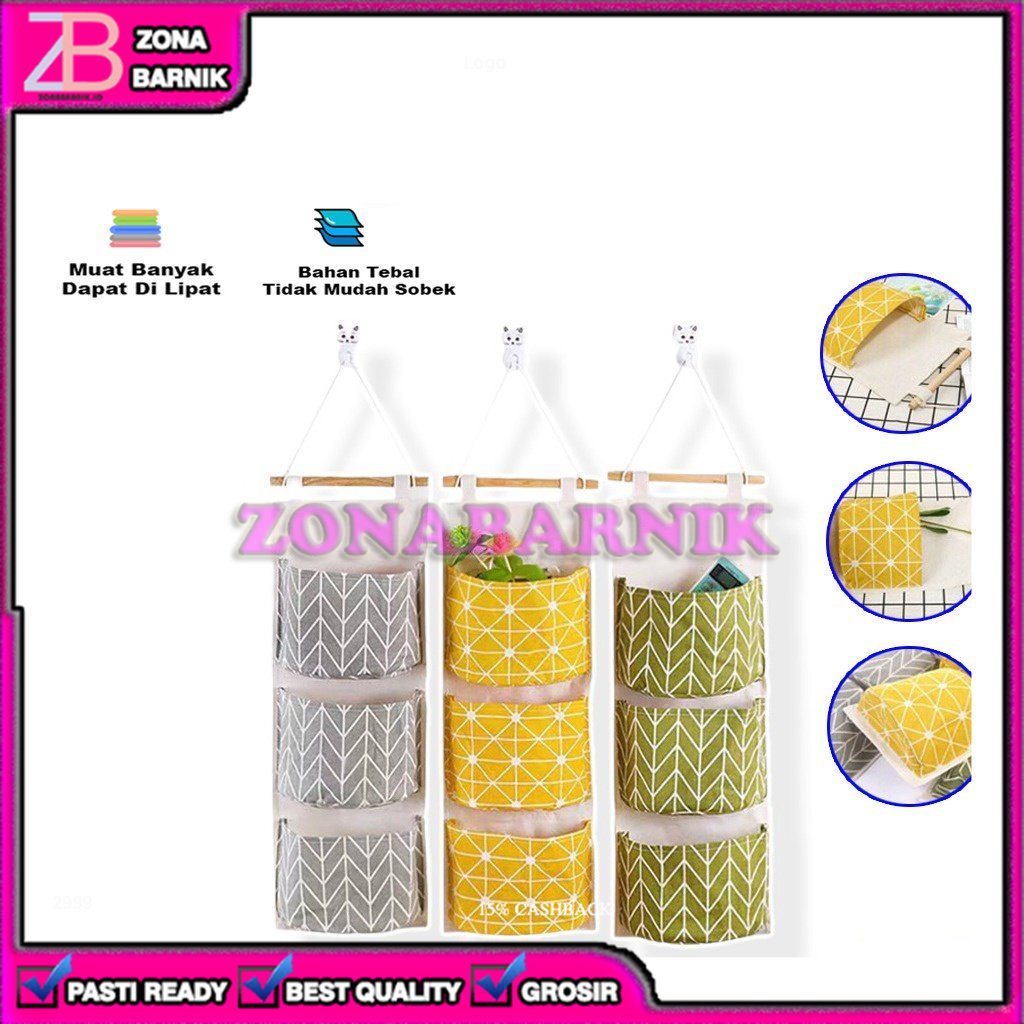 [ZB] KERANJANG WADAH GANTUNG 3 SEKAT ORGANIZER POUCH POCKET 
 SEPATU TAS JILBAB HIJAB SEKAT STORAGE 