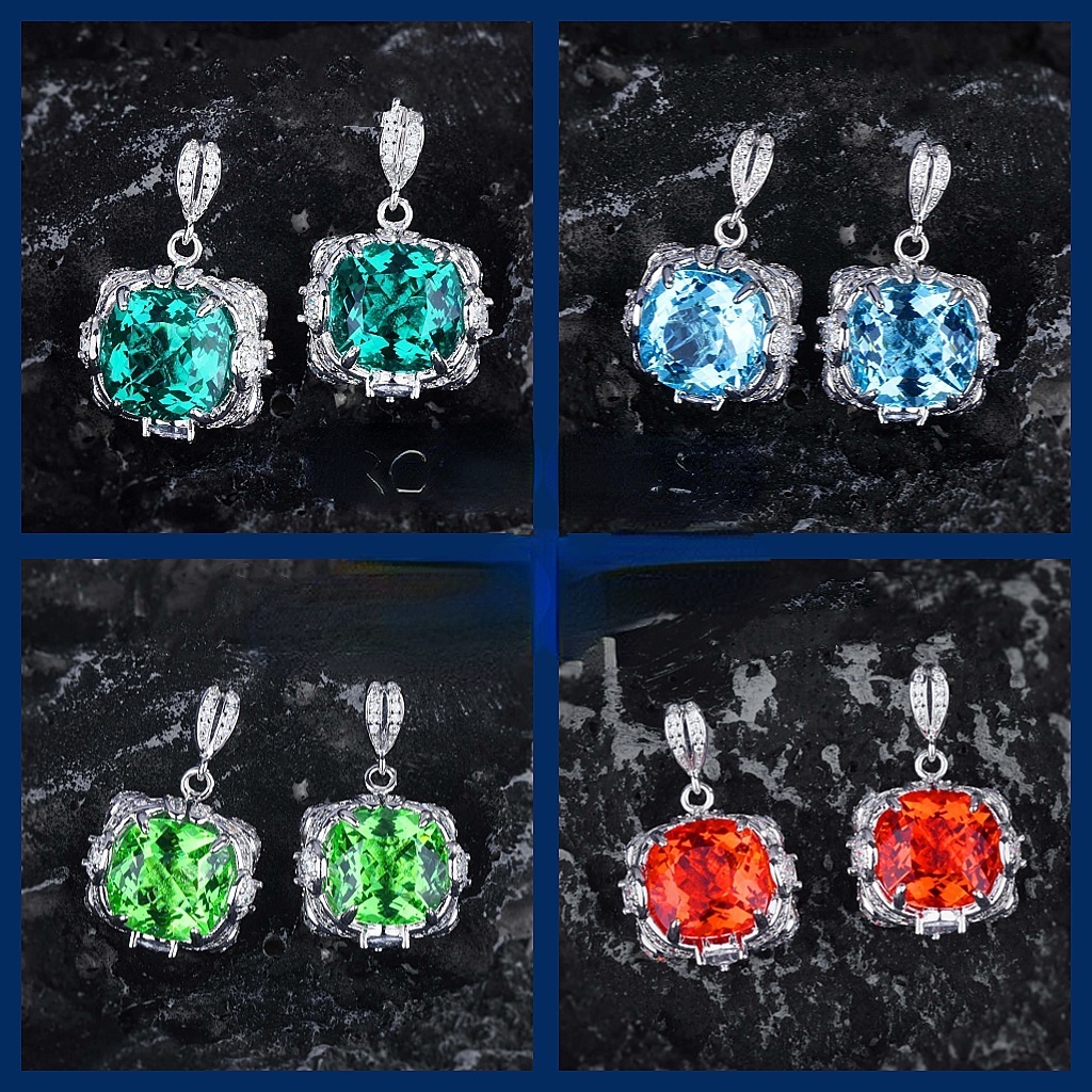 Goldkingdom Aksesoris Perhiasan Fashion Ready Stock Aquamarine Topa Batu Besar Karat Gemuk Square Color Treasure Earrings Untuk Wanita