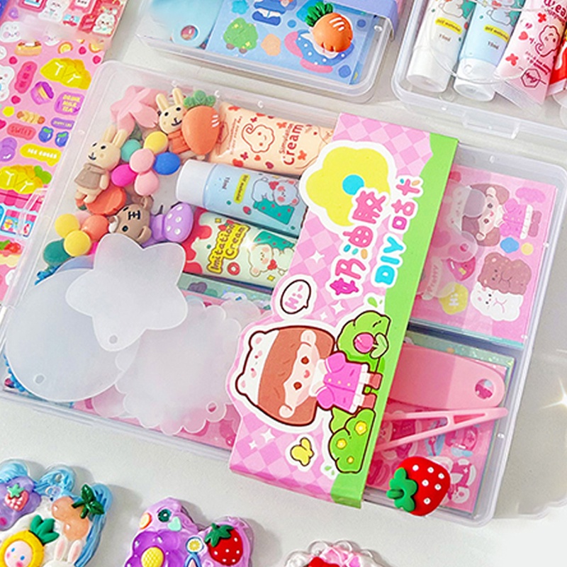 248pcs Set Stiker Kotak Kartun Lovely Cream Gum Guka