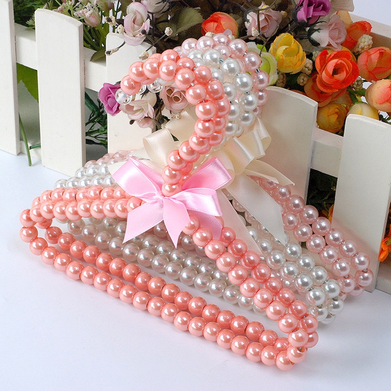 1pc Gantungan Mutiara Anjing Kualitas Bagus Stainless Steel Pink/Putih Baju Anjing Cantik Gantungan Girly Heart Pearl Hanger Rack Cat/Dog Clothing Pet Supplies Hanger