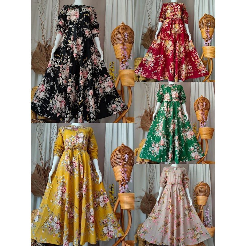 Gamis Maxy Monalisa Motif Bunga Bangkok Busui // Gamis Katun Jumbo Motif Monalisa gamis cantik 2023