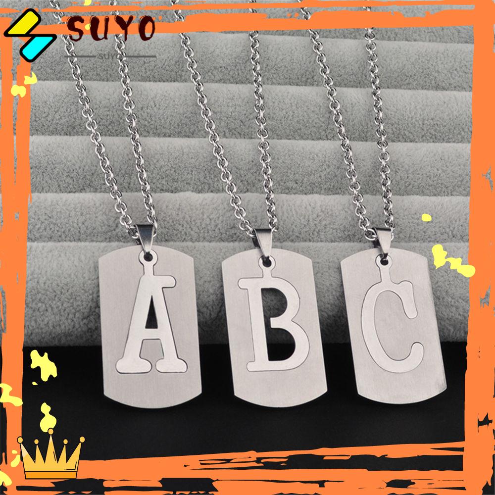 Suyo Kalung Inisial Alfabet Perhiasan Pria Bib Rantai Mewah Minimalis Logam 26huruf