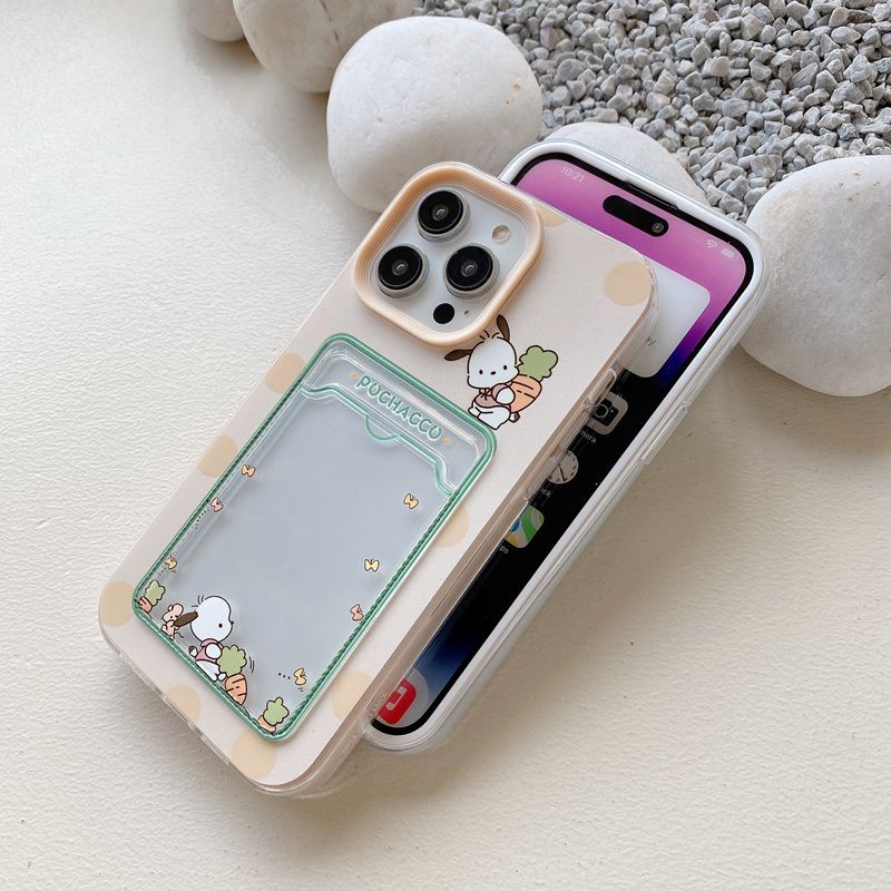 【Card Bag】Cute Pacha &amp; Cassia Dog Soft Case HP iP iPhone 6 6S 7 8 14 + Plus SE 2020 X XS XR 11 12 13 Pro Max 3in1 Clear Casing Apple