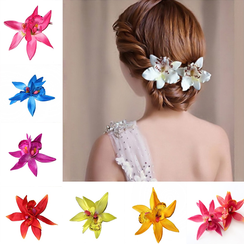 Artificial Rose Hairclip Flower Hair Clip Aksesoris Jepit Hawaii Pernikahan Pantai Liburan Pesta Anggrek Manis Hairgrip