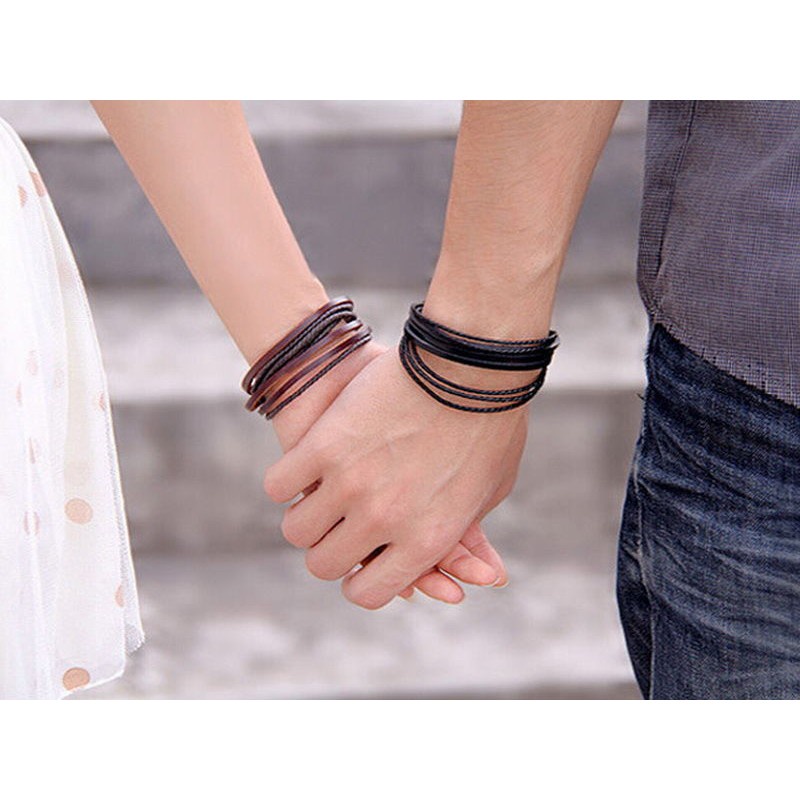 [HOT DEALS] FASHION Gelang Fashion Tali Model Tribal Multi-layer Bahan Kulit Asli untuk Wanita/Pria