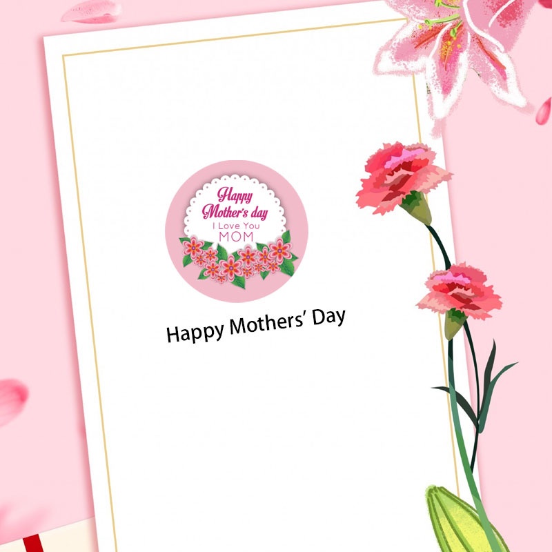 500pcs Stiker Label Karangan Bunga Bulat/Stiker Happy Mother's Day Untuk Kartu Hadiah Dekorasi Amplop