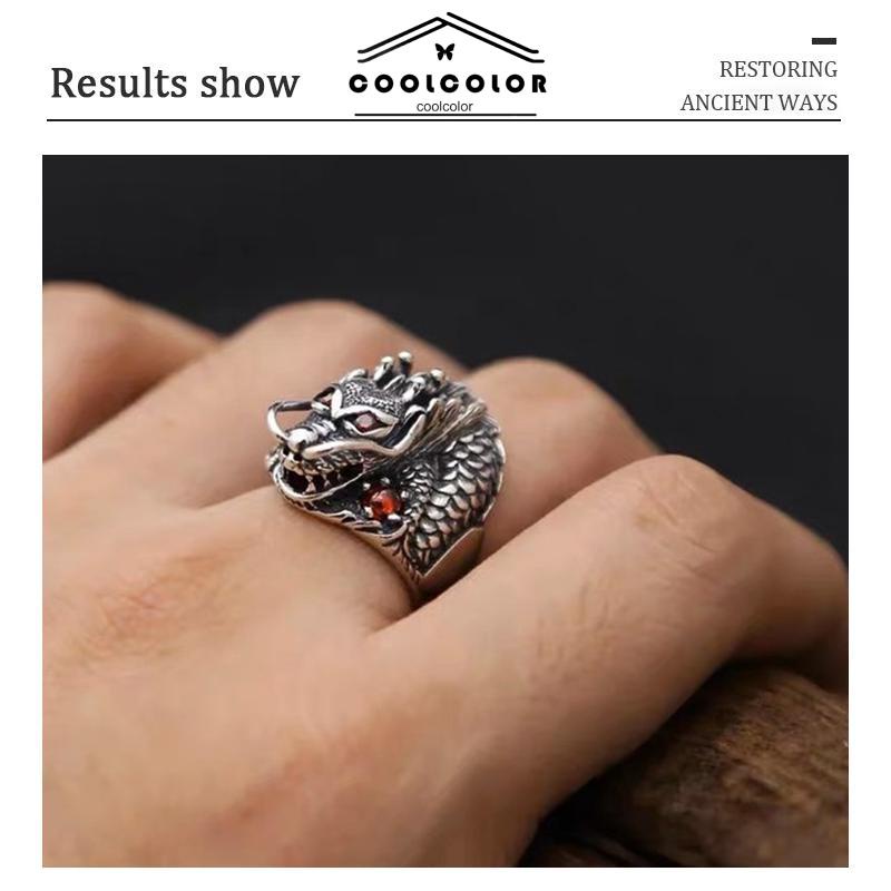 COD❤️Cincin Titanium Pria Punk Desain Dragon Naga Retro Anti Karat Vintage Adjustable Fashion Untuk Pria Murah- cl