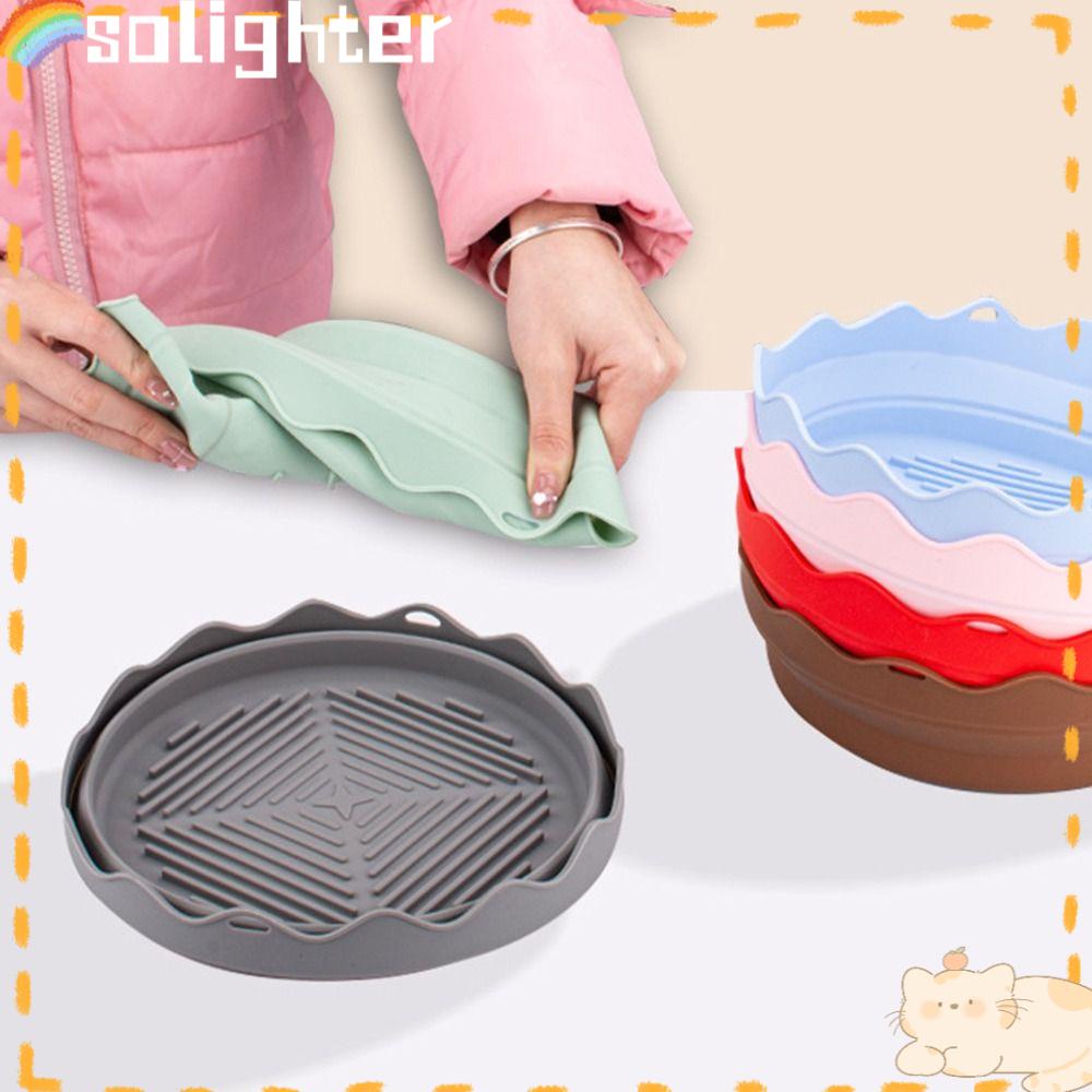 Solighter Bulat Silikon Panci Pengganti Masak Reusable AirFryer Aksesoris Baking Basket