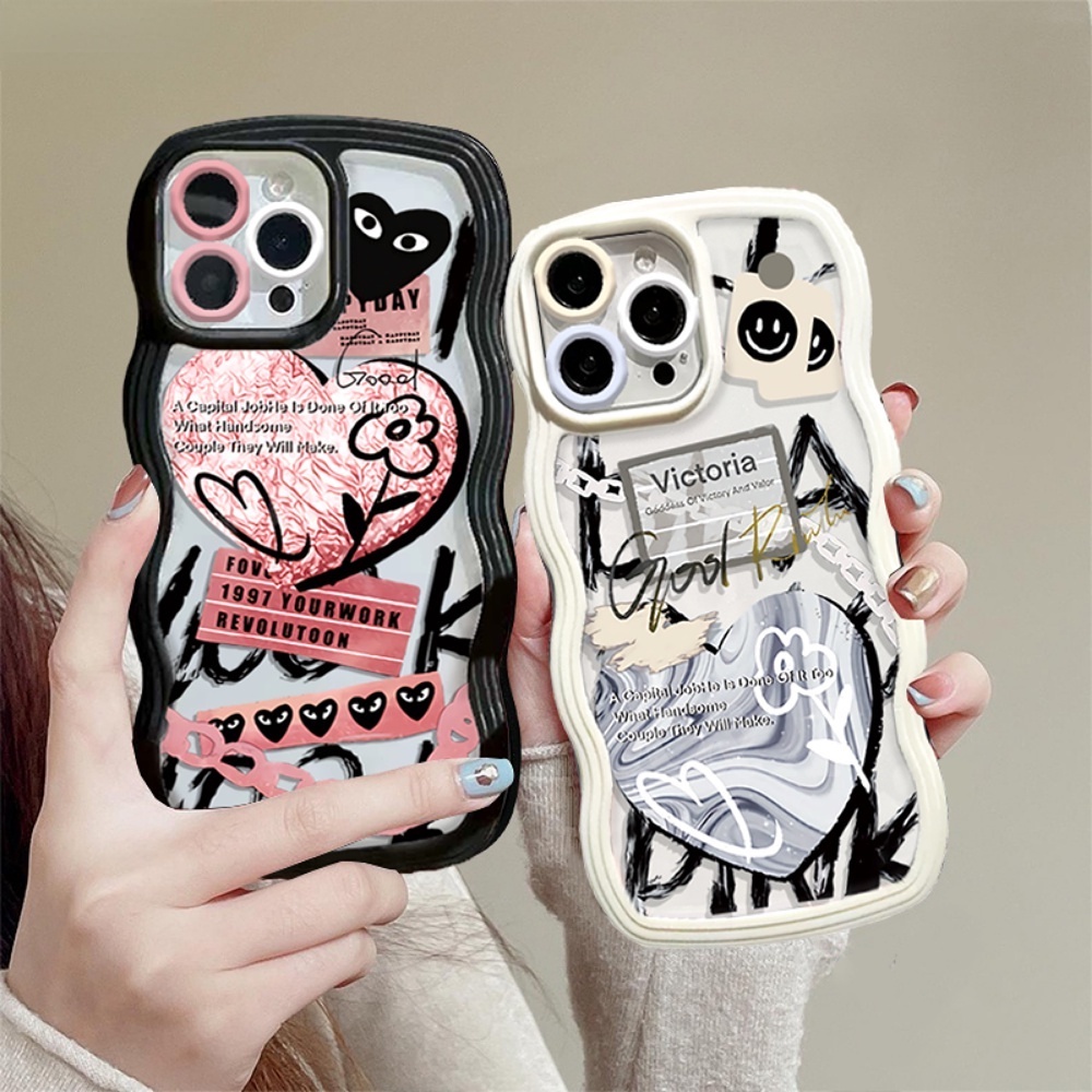 IPHONE Soft Case Untuk Iphone14 13 12 11 Pro MAX iPhone7 8plus 6s Plus XR 14Plus XS MAX Fasion Merek Lucky Floral Smiley Graffiti Love Heart Wavy Phone Cover