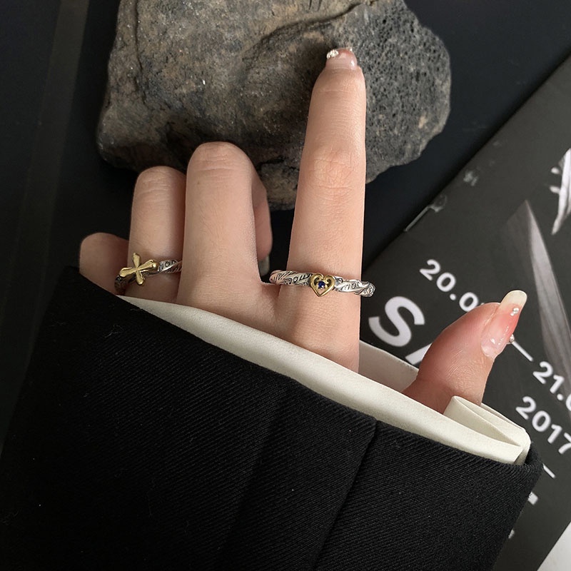 Cincin Huruf Silang Hati Fashion Alloy Berlian Imitasi Untuk Wanita