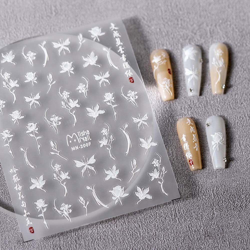 AUGUSTINA Agustina Bunga Stiker Kuku Jepang Nail Art Kupu-Kupu Daisy Self Adhesive Dekorasi Kuku