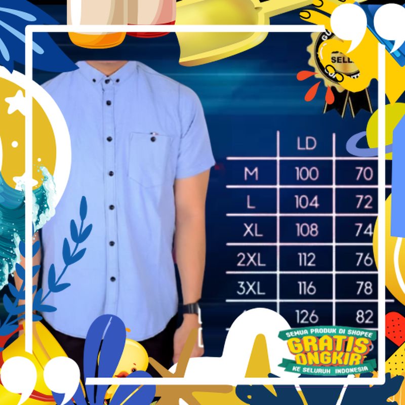 Paling Laris /Kemeja Biru Muda Pria Kemeja Jumbo Distro Kemeja Kerja 5XL Keren Kameja Kantor Bigsize