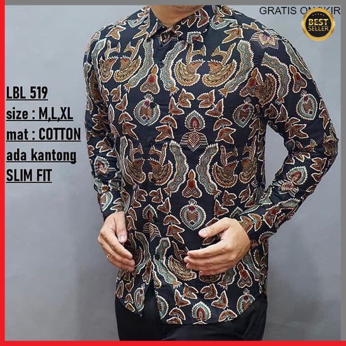 KEMEJA PRIA BATIK LENGAN PANJANG HEM BAHAN KATUN HALUS 40S LBL 519 BAJU MODERN MEWAH SLIMFIT SLIM FIT BY JAKARTA