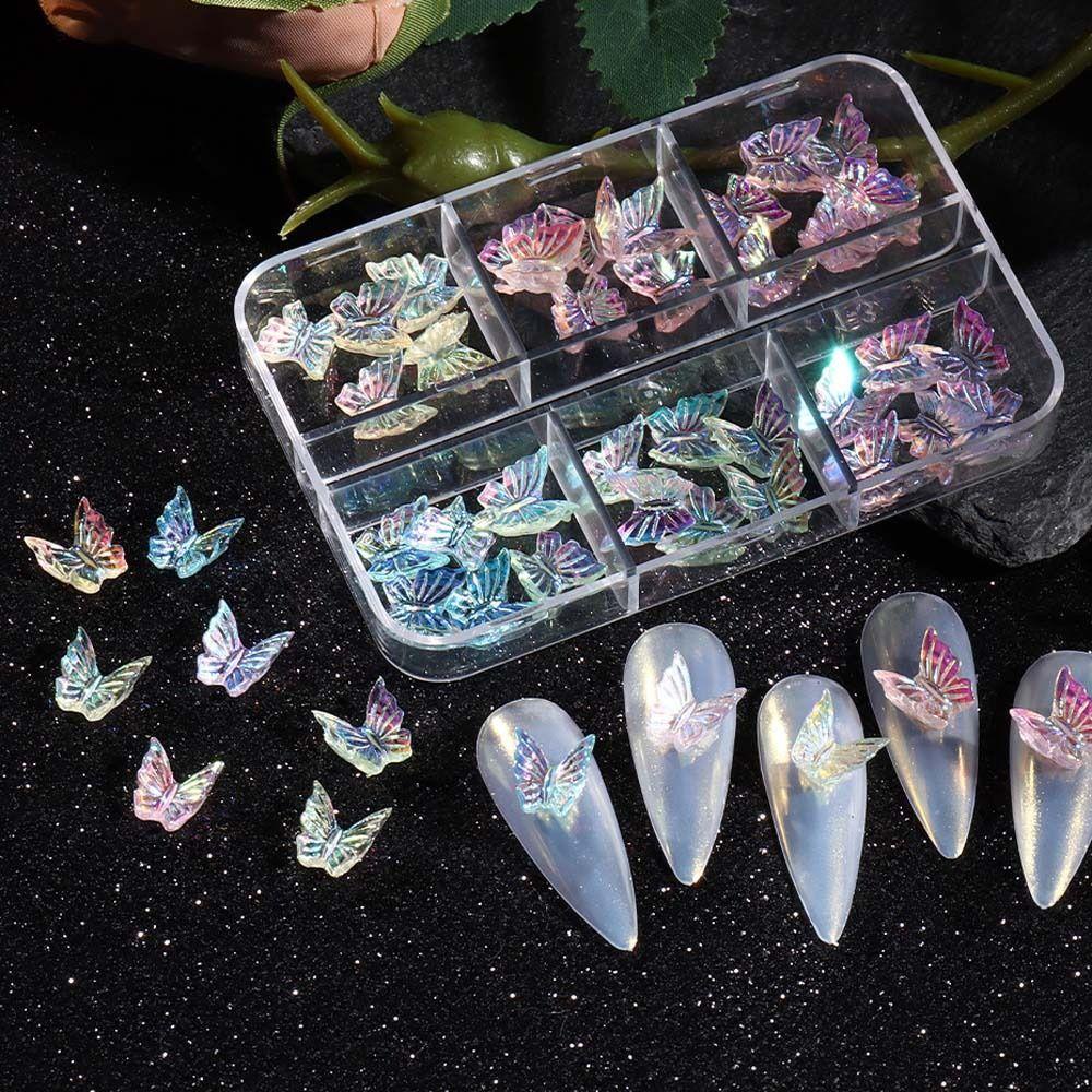 AUGUSTINA Agustina Dekorasi Kuku Kupu-Kupu Fashion Ins Gaya Resin Manikur Aksesoris Hiasan Kuku Aurora Butterfly Nail Jewelry