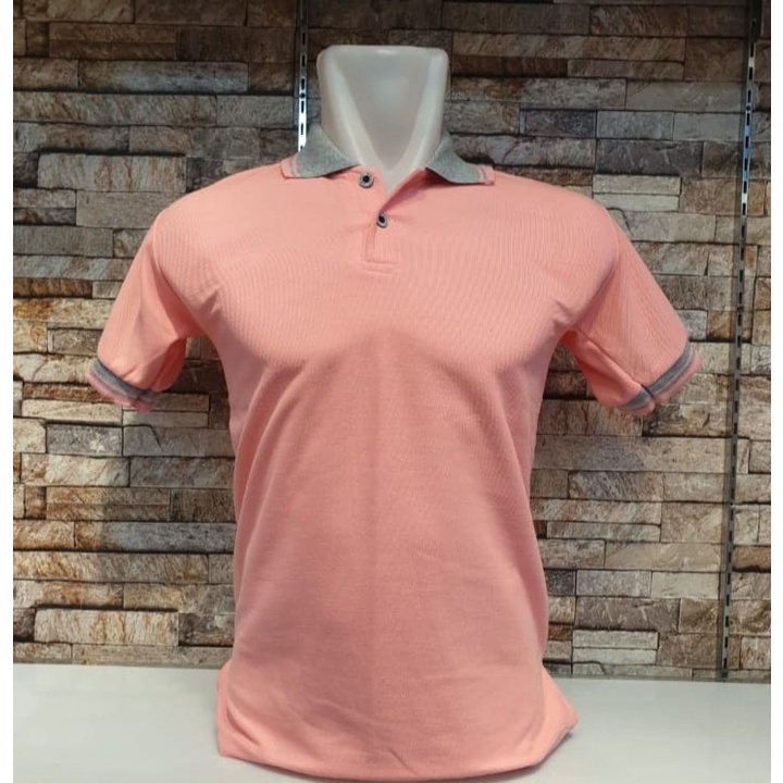 Kaos kerah FO KOMBINASI lengan pendek warna SALEM /  kaos kerah seragam / Kaos kerah pendek list dan