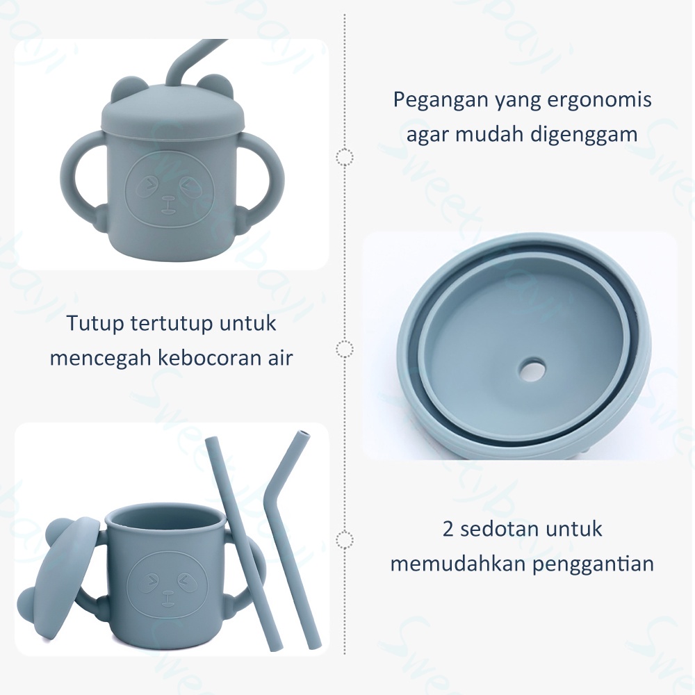 SweetyBayi Gelas silikon bayi anak Gelas minum bayi bpa free Training cup bayi anti tumpah Tempat minum bayi Straw cup bayi set