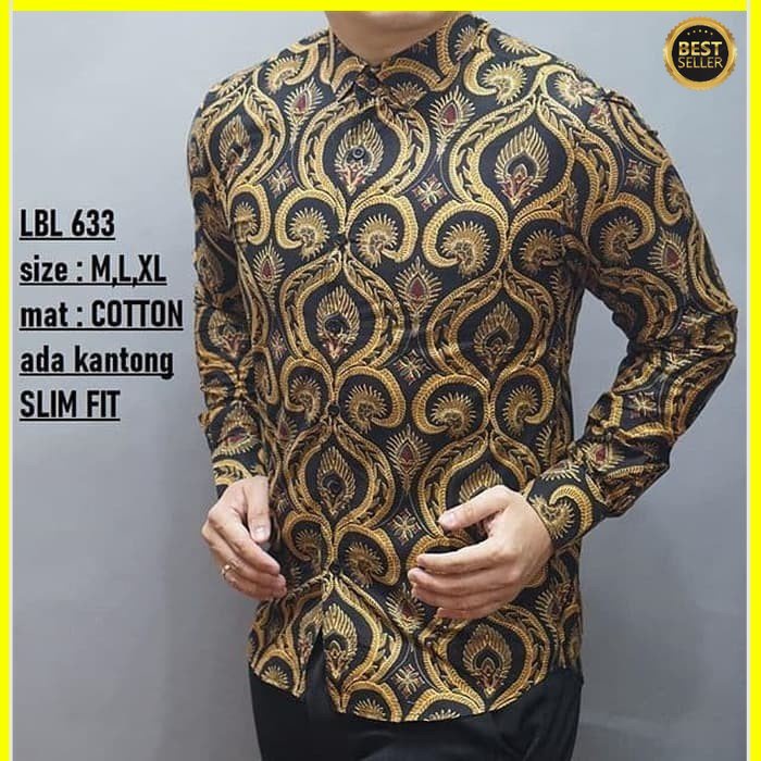 KEMEJA PRIA BATIK LENGAN PANJANG HEM BAHAN KATUN HALUS 40S LBL 633 MEWAH PREMIUM BAJU ELEGANT SIZE M L XL  SKU MS JAKARTA