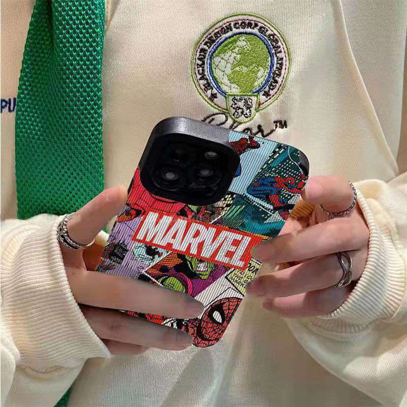 【Lamb Skin】City Boy Marvel Spider Man Soft Case for IPhone 6S 7 Plus 8 Plus X XS XR XS Max 11 13 12 14 PRO Max 14 Plus 12 13 Mini Camera Protect