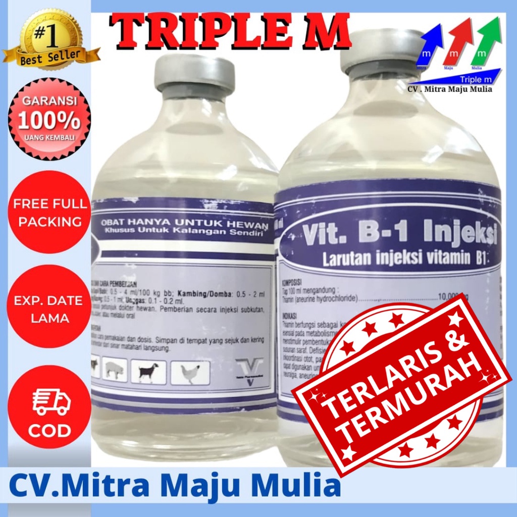 Vitamin B1 100 ml injeksi TRIPLE M - Pertumbuhan Nafsu Makan Hewan