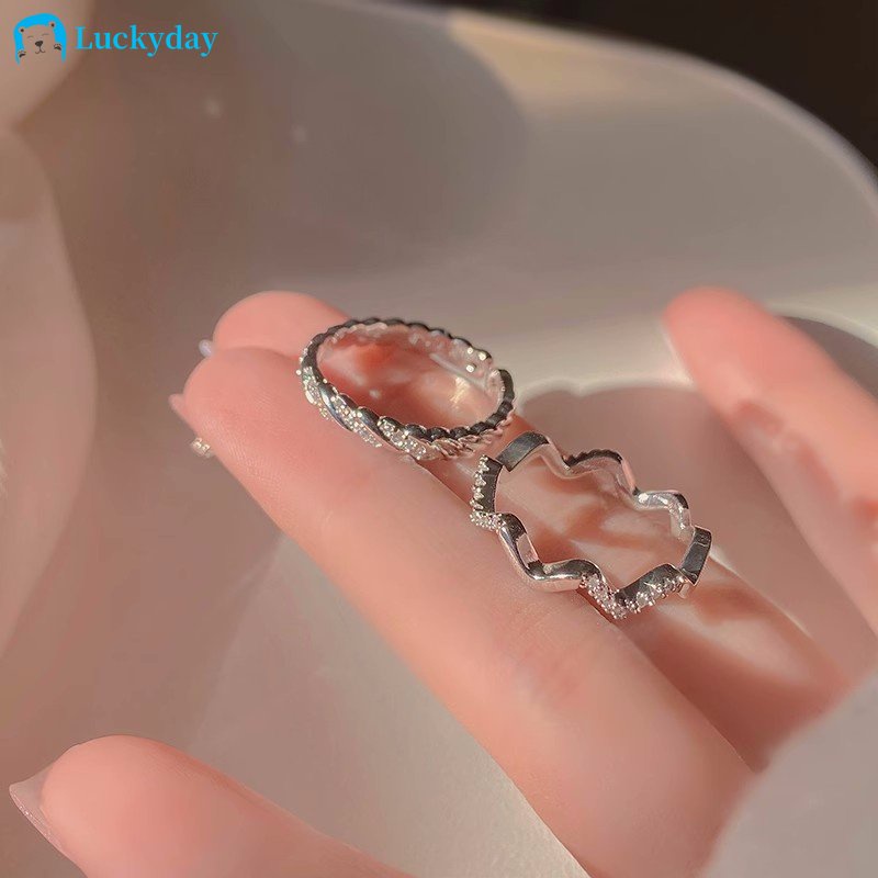 YEEZII 2pcs/set Cincin Emas Perak Set Untuk Wanita Garis Gelombang Jari Cincin Aksesoris Perhiasan