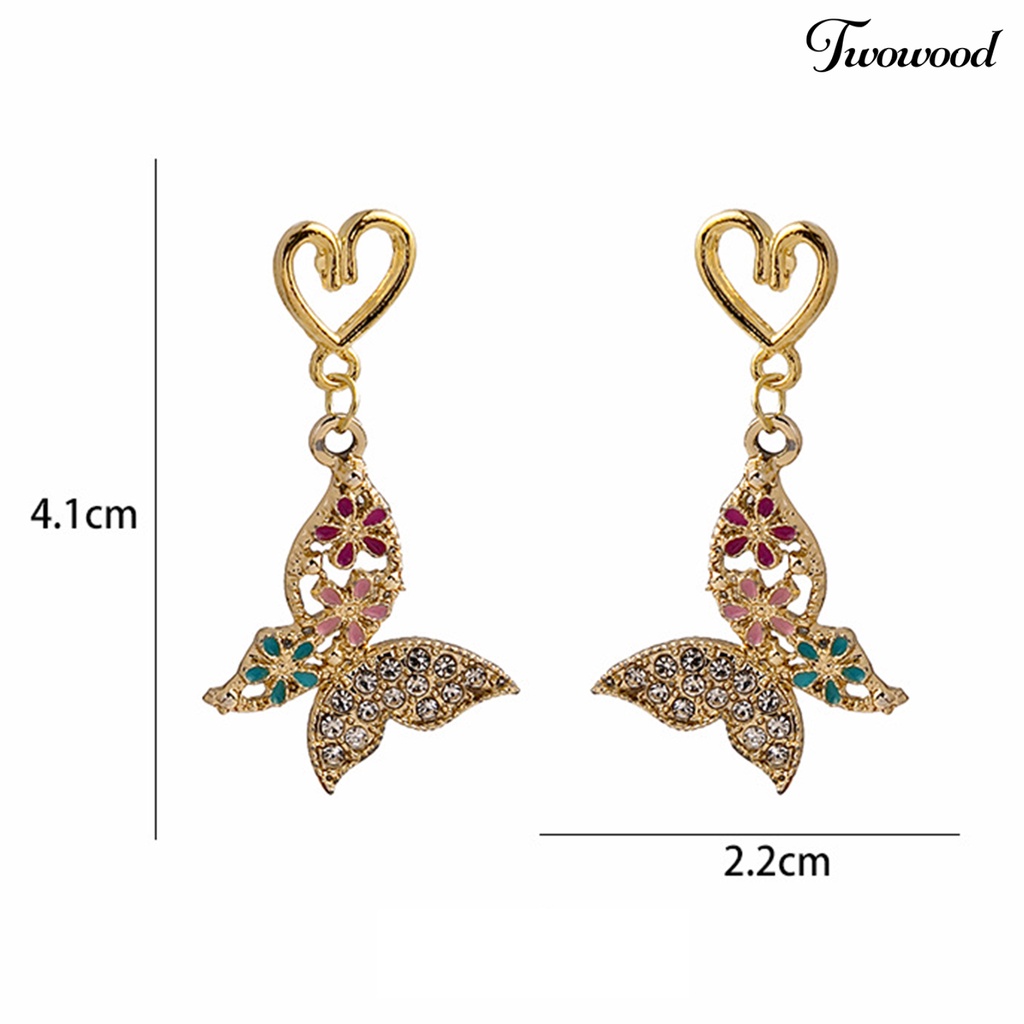 Twowood 1pasang Anting Stud Desain Pengadilan Kerajaan Yang Indah Berkilau Tinggi Hias Berlian Imitasi Pola Geometris Dress Up Aksesori Perancis Retro Kupu-Kupu Menjuntai Anting Untuk Pacaran