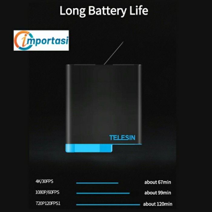 TELESIN 1220mAh Battery for GoPro HERO 8 7 6 5 BLACK &amp; 2018 Baterai