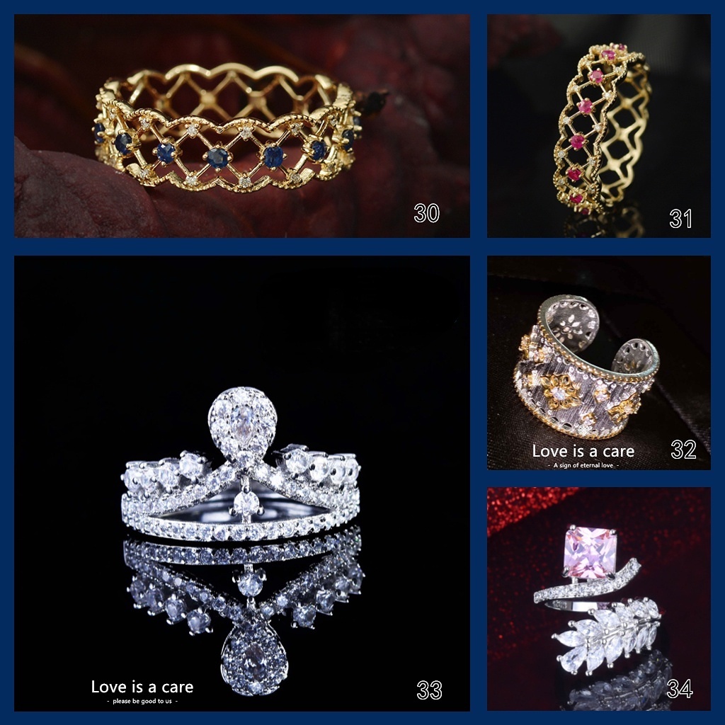 Goldkingdom Aksesoris Perhiasan Fashion Ready Stock Vintage Renda Baris Tunggal Bertatahkan Berlian Vintage Lace Cincin Kecil Segar Eropa Dan Amerika Yang Dapat Disesuaikan Cincin Perhiasan Cincin