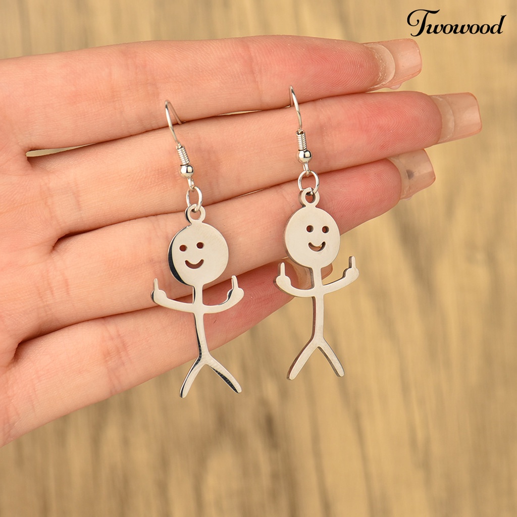 Twowood 1pasang Menjuntai Anting Handmade Geometris Piercing Eye-catching Electroplating Dekorasi Wanita Lucu Punk Stickman Hook Earrings Fashion Perhiasan