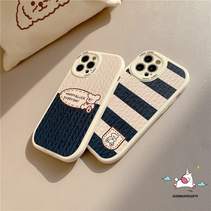 Casing Infinix Hot 10 9 11 Play Hot 10 Lite Hot 10T 10s 11s Note 8 Smart 5 6 Kartun Lucu Milk Tea Bear Pola Rajut Kreatif Garis Splicing Lembut TPU Case Cover