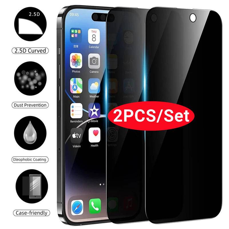 2pcs Full Cover Pelindung Layar Anti Spy Untuk Iphone14 13 12 11 Pro MAX Plus Mini Privasi Tempered Glass Untuk iPhone X XS MAX XR 7 8 6 6S Plus SE 2022 2020 14Plus 13Mini 12Mini